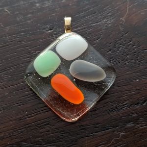 Clear glass abstract shape 1" square pendant